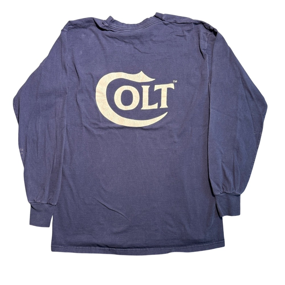 Vintage Colt Firearms Navy Blue Long Sleeve Graphic T-Shirt Mens Medium USA Made